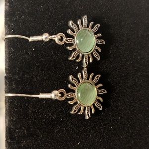Silver & green sun burst earrings